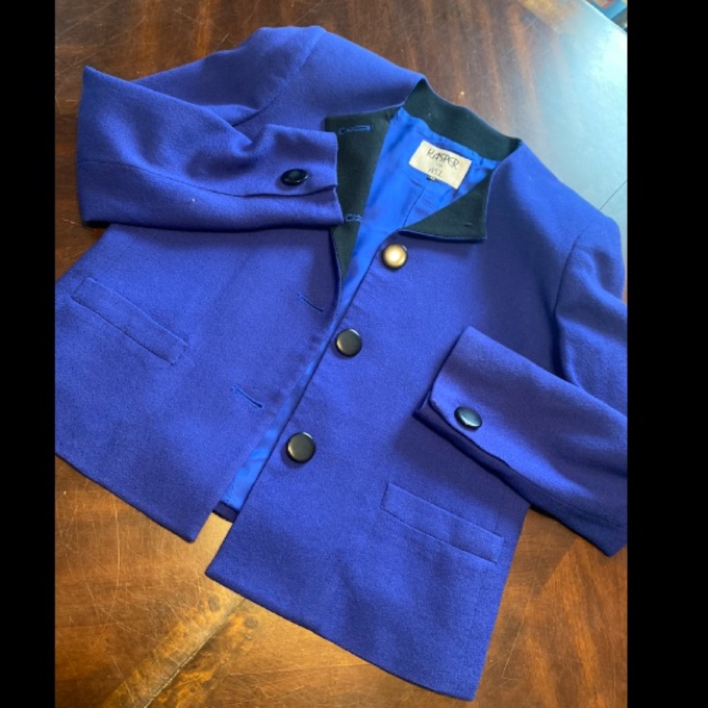 Kasper Bold Royal Blue Wool Blend Blazer with Black Trim